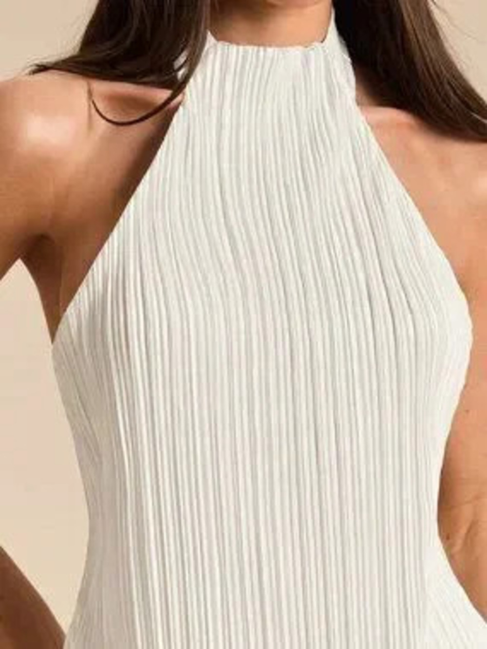 White Casual Women's Elegant Halter Backless Top & Long Pants Set